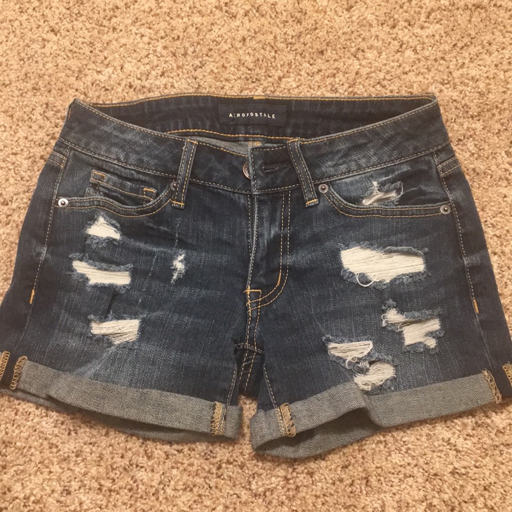 Aeropostale dark wash distressed shorts